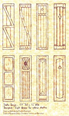 several different types of doors and windows with the names written on them, all drawn in pencil