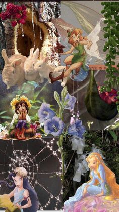 the collage is full of fairy images and figurines in various styles, colors, and sizes