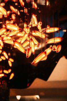 a chandelier with many lights hanging from it