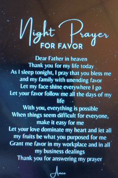 a poem written in blue ink on a glass surface with the words night prayer for father