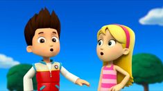 a cartoon boy and girl standing next to each other