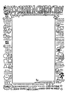 a black and white drawing of a square frame with the words let's create a character