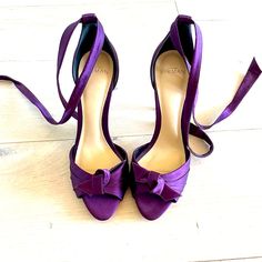 Worn Once, Great Condition, Silk Satin Heels By Alexandre Birman Size 39 Purple Pointed Toe Heels For Gala, Chic Purple Heels For Gala, Elegant Purple Sandals With Branded Heel, Purple High Heel Shoes For Events, Formal Purple Heels With Wrapped Heel, Elegant Purple Sandals For Party, Wedding Heels With Open Heel, Elegant Purple Party Sandals, Elegant Purple Ankle Strap Heels