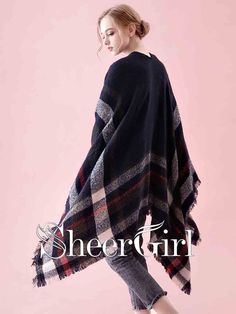 Chic boho winter wool wraps. 1.Material:Wool 2.Picture Color:As Pictre 3.Closure:None 4.Fully Lined:No 5.Embellishment: None 6.Width:55.90in/142cm 7.Length:55.90in/142cm 8.Size:One Size Fits All Black Bohemian Shawl For Fall, Black Poncho With Scarf For Winter, Black Winter Poncho With Scarf, Winter Black Poncho With Scarf Detail, Winter Black Poncho With Scarf, Bohemian Wool Shawl, Winter Plaid Poncho, Plaid Winter Poncho, Blue Fall Shawl