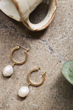 Ethical jewelry Baroque Hoops from Gifts for Good. Featuring natural pearls on 14k gold plated hoops. Supports artisans through International Sanctuary. Shop now!