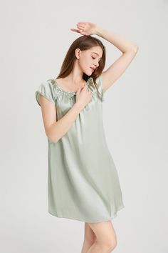 Don't Miss it!🔥Pretty Girl Elegant Solid Silk Sleepwear, Modal Satin Summer Sleepwear, Modal Satin Sleepwear For Summer, Elegant Silk Summer Sleepwear, Elegant Silk Sleepwear For Summer, Elegant Satin Sleep Tops, Elegant Solid Color Summer Sleepwear, Elegant Silk Sleep Tops, Elegant Satin Sleepwear With Short Sleeves