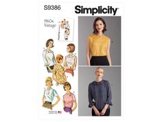 three different styles of blouses and top sewing patterns