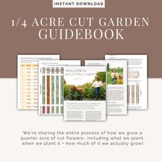 the 4 / 4 acre cut garden guidebook is open and shows instructions for how to