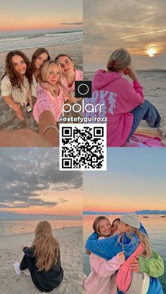 three girls are hugging on the beach at sunset and one girl is holding her friend