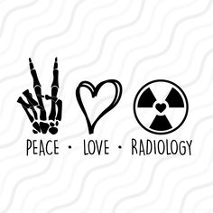 peace love radiology sign and radioactive symbol