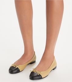 Cap-Toe Ballet: Women's Designer Flats | Tory Burch Designer Flats, Comfortable Flats, Footwear Design Women, Ballet Flat Shoes, Fashion Flats, Leather Working, Low Heels, Flat Shoes Women, Ballet Flats