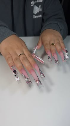 Acrylic Nails Extra Designs, Blinged Out Pink Nails, Long Dramatic Nails, Simple Xl Nails, Long Glam Nails, Dramatic Nails Acrylic Long, Extra Baddie Nails Long, Long Acrylic Nail Designs Baddie, Extra Long Nail Ideas