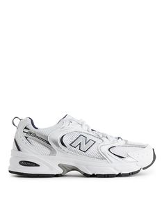 New Balance 530 Trainers - White/Indigo - ARKET WW New Balance 530 Trainers, Basket New Balance, Indigo Shoes, Zapatillas New Balance, Running Silhouette, Leather Boots Heels, Balance Sneakers, New Balance Sneakers, New Balance Shoes