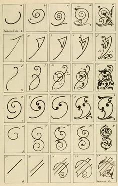 some type of calligraphy that has been drawn in different styles and colors, including the letter