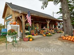 Photo- Farm Market All Decked Out for Fall in Moultonborough, New Hampshire 2 Fine Art Photo Reproduction Farm Sanctuary Ideas, Road Side Stand, Roadside Farm Stand, Farm Market Ideas, Garden Center Ideas, Roadside Stand, Farmers Market Display, Country Market, Archive Library