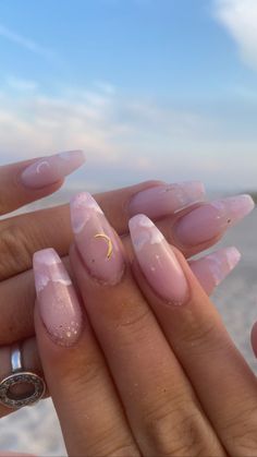 a beautiful summer evening with moon and star and Clouds Products: CND Insta: HopeNailsDk Moon And Star Nail Art, Nails With Moon Design, Nails Moon And Stars, Stars And Moon Nails, Moon Nails Design, Moon And Stars Nails, Moon And Star Nails, Clouds Nails, Cloud Nails