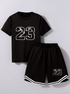 Tween Boy Sports Outfits 2pcs/Set, Summer, For Big Kids, Casual Digital Printed Set Black Casual  Short Sleeve Polyester,Knitted Fabric Geometric,Letter  Medium Stretch  Tween Boys Clothing, size features are:Bust: ,Length: ,Sleeve Length: Sports Outfits, Track Shorts, Boys Set, Boys Clothing, Black Casual, Big Kids, Boy's Clothing, Sport Outfits, Boy Outfits