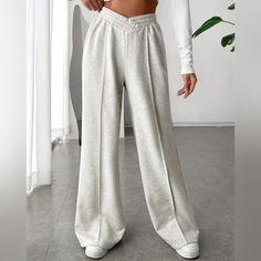 Nwt V-Cut Waist Sweat Pants Available In Heather Grey Spring Baggy Pants With Ribbed Waistband, Wide Leg Sweatpants, Grey Sweatpants, Outfit Casual, Womens Sweatpants, Wide Leg Trousers, Casual Outfit, Long Tops, Fashion Pants