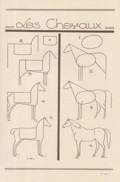 an old book with instructions on how to draw horses in different positions and sizes, including the