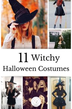 a collage of pictures with witches in them and text that reads, 11 witchy halloween costumes