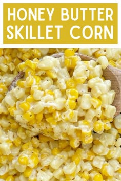 a wooden spoon full of honey butter skillet corn