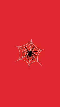 a spider web on a red background with black widow's web in the center