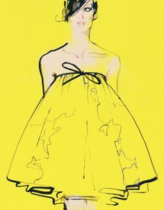 a drawing of a woman in a yellow dress