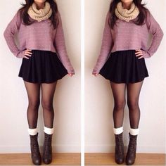 30 Decent Yet Chic Winter Outfits for Work AND School - Skirts And Boots, Skater Skirts, Combat Boot