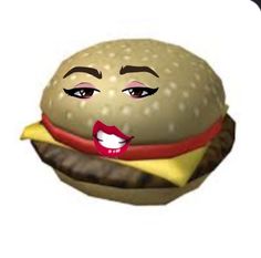 an animated hamburger with a woman's face and tongue sticking out from the bun