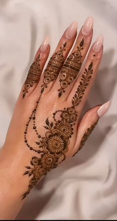 a woman's hand with henna tattoos on it