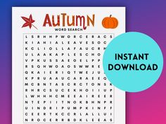 an autumn word search with the words instant