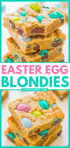 easter egg blondies stacked on top of each other