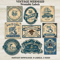 vintage mermaid printable labels are on display