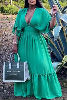 Mid Size Aesthetic Plus Size Summer Outfits Big Stomach Summer - Dress To Impress Outfit Combos Ideas Line Dresses, Elegant Maxi Dress, A Line Dresses, Loose Outfit, Maxi Dresses Casual, Flared Sleeves, Half Sleeve, Swing Dress