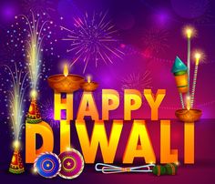 happy diwali greeting card with colorful fireworks and sweets on purple background stock illustration