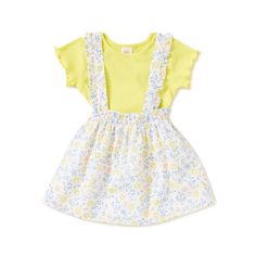 Wonder Nation - Wonder Nation Baby & Toddler Girls Short Sleeve T-Shirt & Pinafore Dress, 2-Piece Outfit Set, Sizes 12M-5T - Walmart.com - Walmart.com Pinafore Skirt, Clothing Board, Toddler Girl Shorts, Yellow Outfit, Girls Outfits, Pinafore Dress, Baby Ideas, Jersey Tee