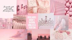 a collage of pink and white images