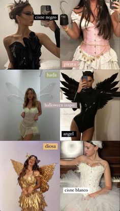 many different pictures of women in costumes with words above them that describe the names of each woman