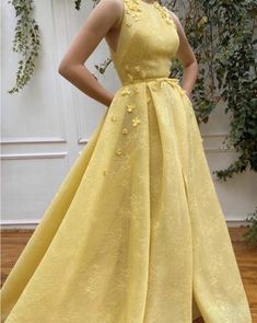 Yellow A-line Prom Dress, Elegant Yellow Ball Gown Dress, Elegant Yellow A-line Evening Dress, Yellow Ball Gown For Evening, Yellow Sleeveless Gown For Prom Season, Yellow Fitted Ball Gown Evening Dress, Yellow Sleeveless Evening Dress For Wedding, Yellow Ball Gown For Party, Yellow Ball Gown For Wedding