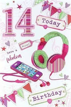 a birthday card with headphones on it and the number four in front of it