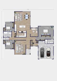 the floor plan for a three bedroom apartment with two car spaces and an attached garage