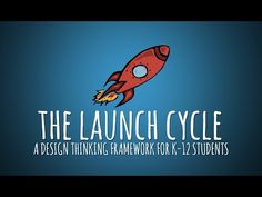 the launch cycle logo on a blue background with an image of a rocket ship in the sky