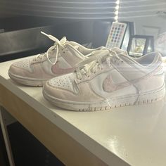 Paisley And Light Pink Dunks Light Pink Dunks, Nike Shoes Dunks, Shoes Dunks, Pink Dunks, 2000s Shoes, Nike 2000s, Nike White, White Nikes, Womens Shoes Sneakers