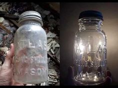 two pictures one with a mason jar and the other with a light bulb in it