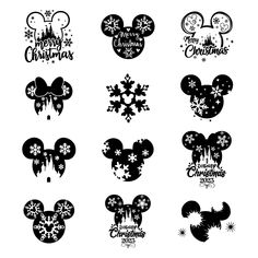 mickey mouse christmas svg cut files for silhouettes and cricut designs, including snowflakes