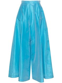 blue taffeta pleat detailing palazzo design mid-rise concealed side zip fastening two diagonal pockets to the sides wide leg Palazzo Design, Palazzo Designs, Palazzo Trousers, Viktor Rolf, Yoko London, City Dress, Viktor & Rolf, Summer Beach Wear, Wide Leg Trousers