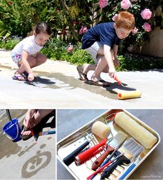 there are pictures of children playing with toys