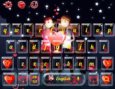 an image of a computer keyboard with hearts and stars on the keys, as well as letters