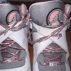 Super Cute And Cool Nike Air Jordan With Shining Laces Cool Nikes, Nike Air Jordan Retro, Womens Jordans, Girly Shoes, Retro Color, Nike Air Jordan, Jordan Shoes, Womens Shoes Sneakers, Pink White