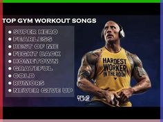 the top gym workout songs for men are in this article, which includes an image of a man wearing a yellow shirt and headphones